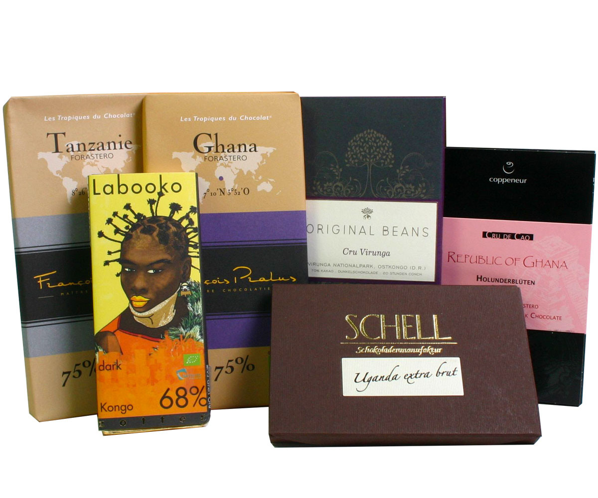 Afrika, Africa, dark chocolate, chocolat noir, giftset, Tanzania, Ghana, Uganda, Kongo                                                                                                                   -  - Chocolats-De-Luxe