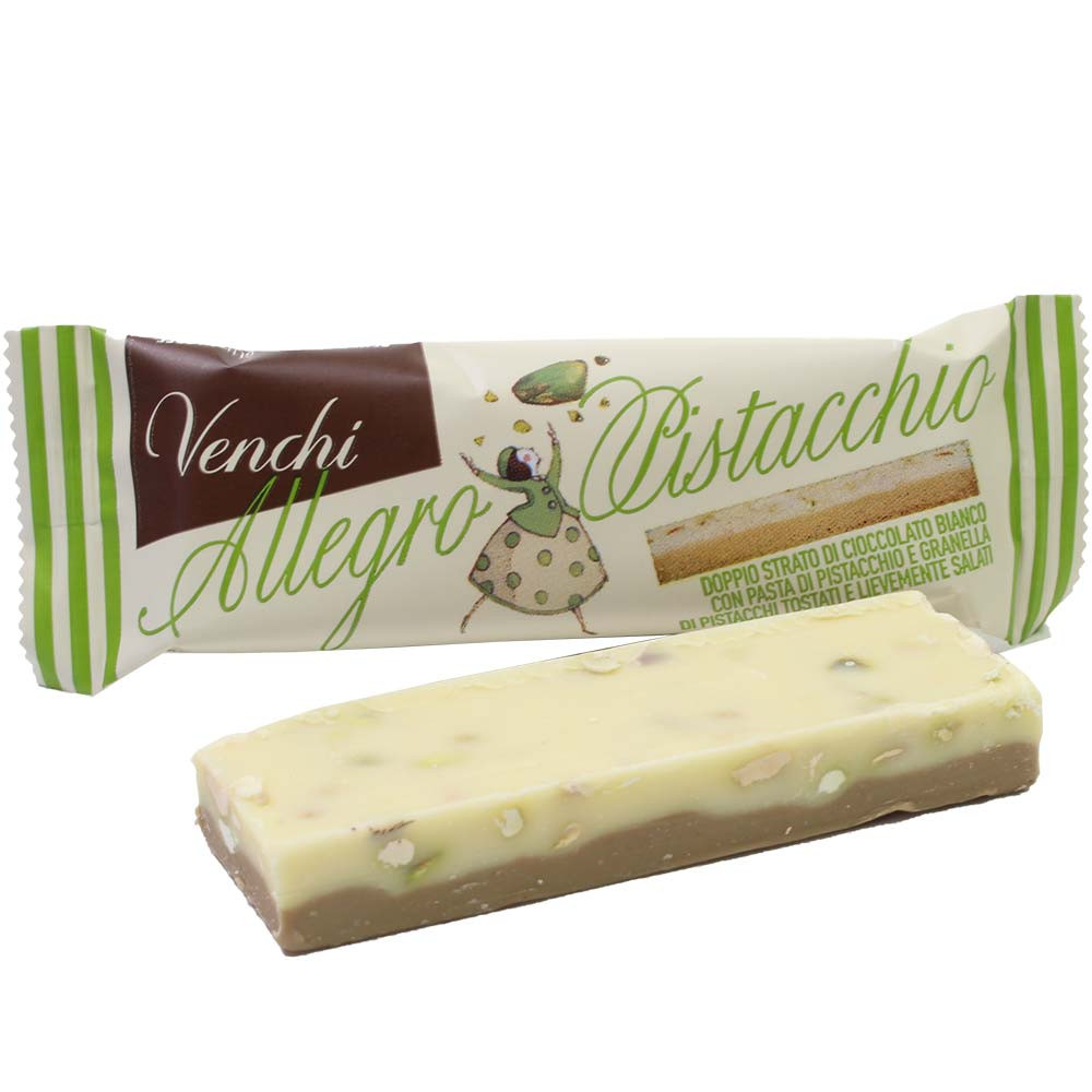 Allegro Pistacchio bar - with salted pistachios - Finger bar, alcohol free, gluten free, without artificial flavourings / additives, Italy, italian chocolate, chocolate with pistachio - Chocolats-De-Luxe