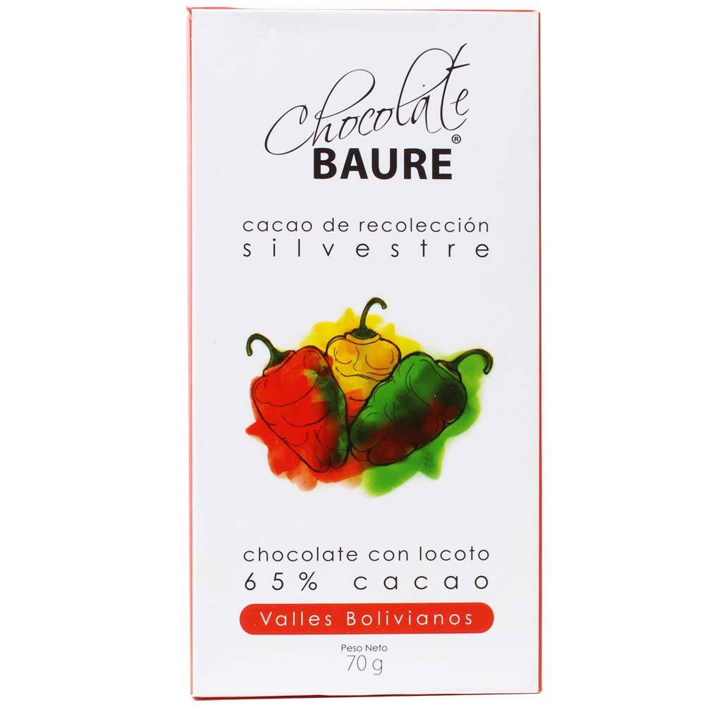 65% Organic Wild Cacao con Locoto - dark chocolate with peppers - Bar of Chocolate, gluten free, laktose free, lecithin free, palm oil free, soy free chocolate, vegan-friendly, Bolivia, Chocolate with pepper - Chocolats-De-Luxe