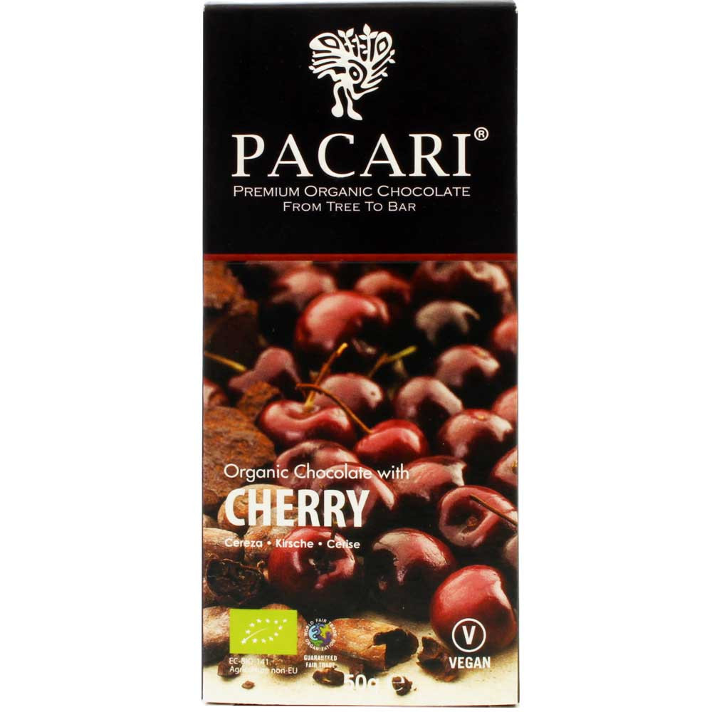 Cherry - 60% organic chocolate with cherries - Bar of Chocolate, vegan chocolate, Ecuador, ecuadorian chocolate, Chocolate with cane sugar - Chocolats-De-Luxe