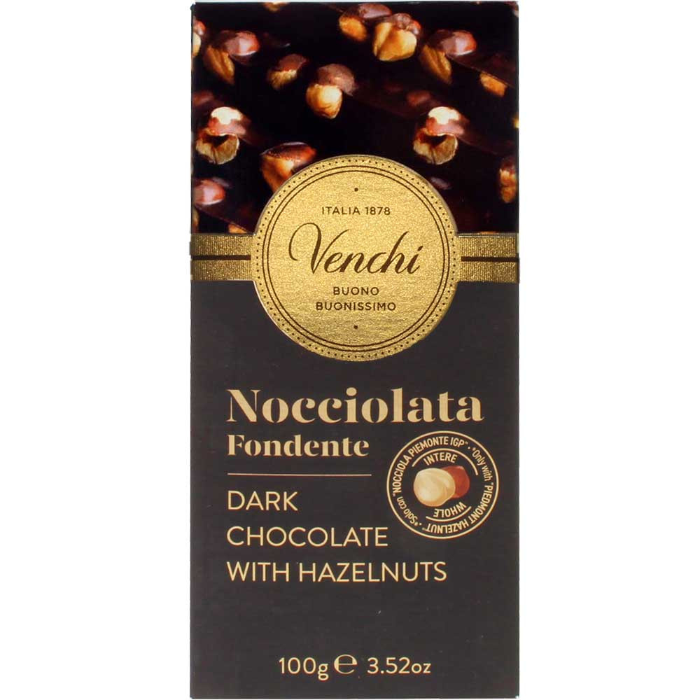 Dunkle Schokolade 56% mit ganzen Haselnüssen - Tafelschokolade, Italien, italienische Schokolade, Schokolade mit Haselnuss, Haselnussschokolade - Chocolats-De-Luxe