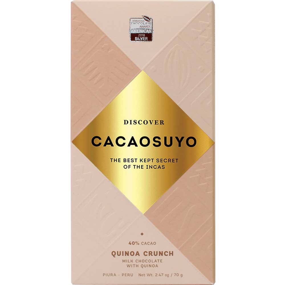 Quinoa 40% melkchocolade uit Peru - Chocoladerepen, glutenvrij, Peru, Peruaanse chocolade, Chocolade met quinoa, Superfood Quinoa met chocolade - Chocolats-De-Luxe